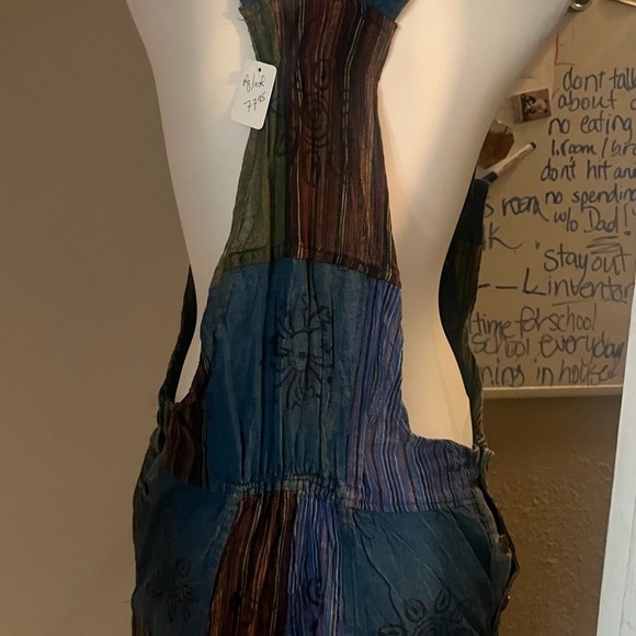 NWT patchwork overalls by windhorse adjustable size boho style pants - Picture 8 of 13